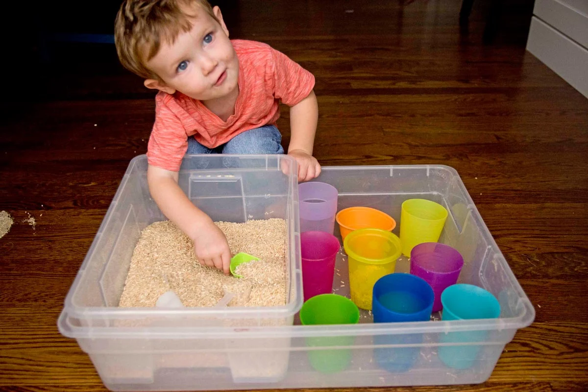 Sensory Bins with Various Materials