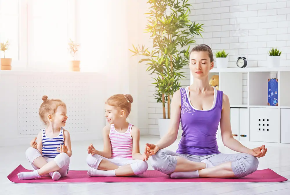 Mom Kids Meditating