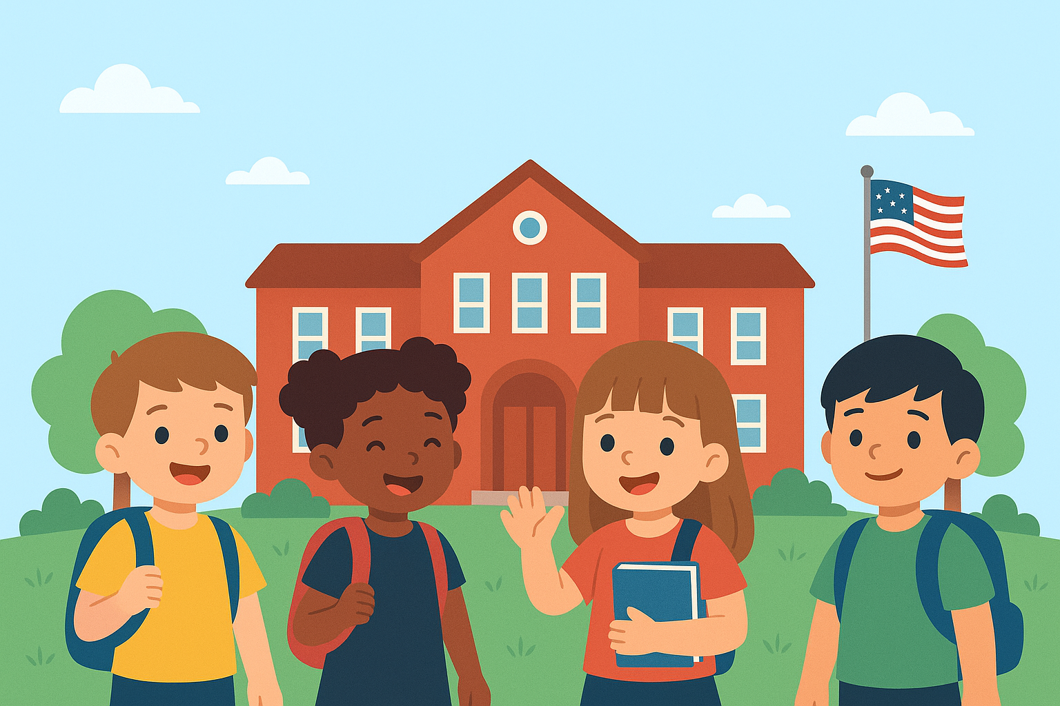 Elementary Kids in Front of School