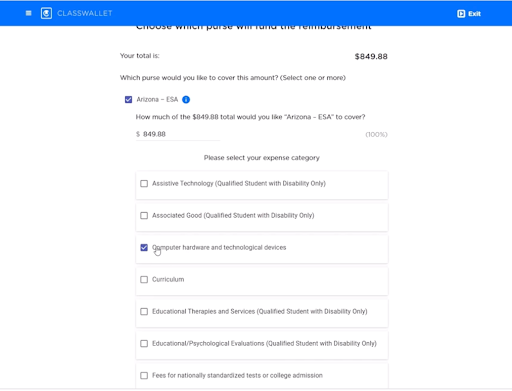 Classwallet Step Of Arizona ESA Tech Reimbursement