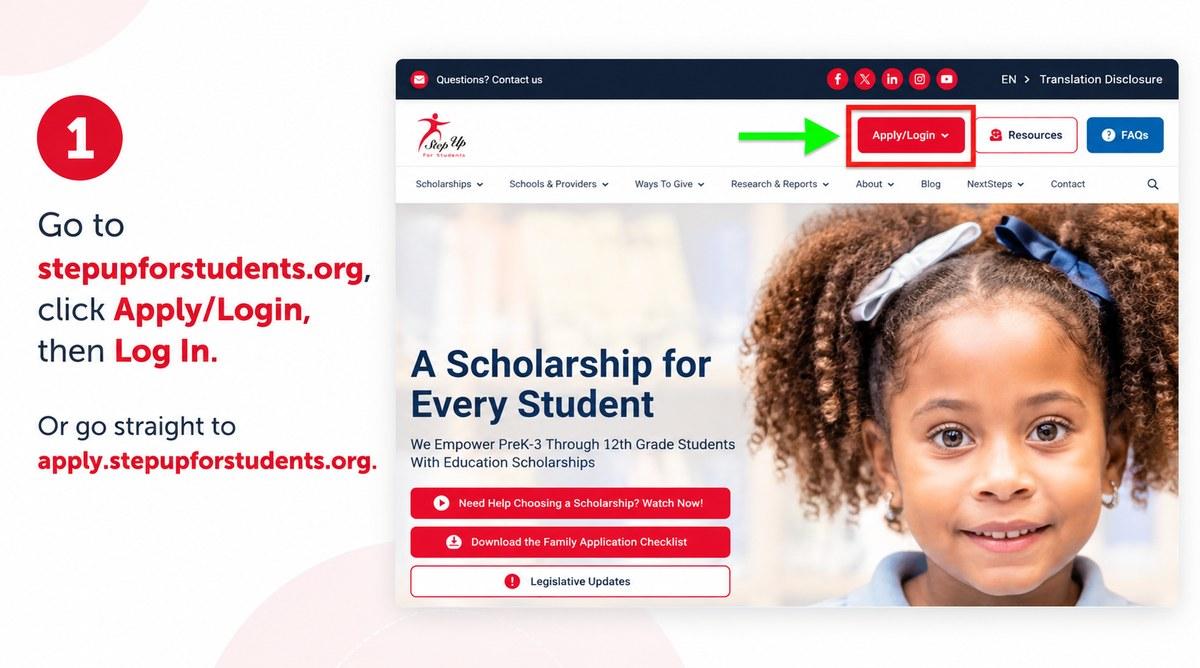 Go to the Step Up For Students apply page
