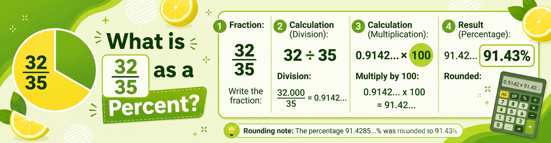 What is 32/35 as a Percentage